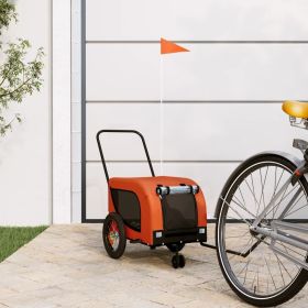 Pet Bike Trailer Orange and Black Oxford Fabric and Iron (Color: Orange)